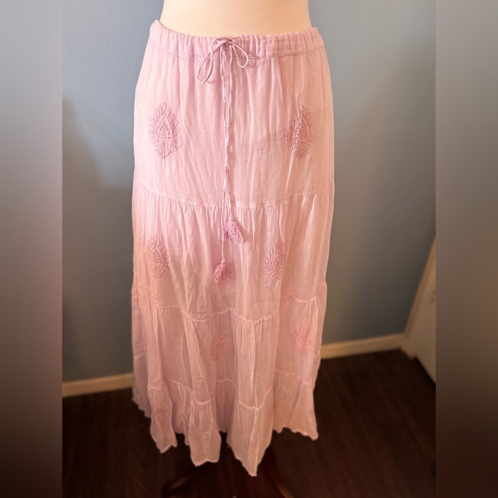 Light lavender embroidered maxi skirt